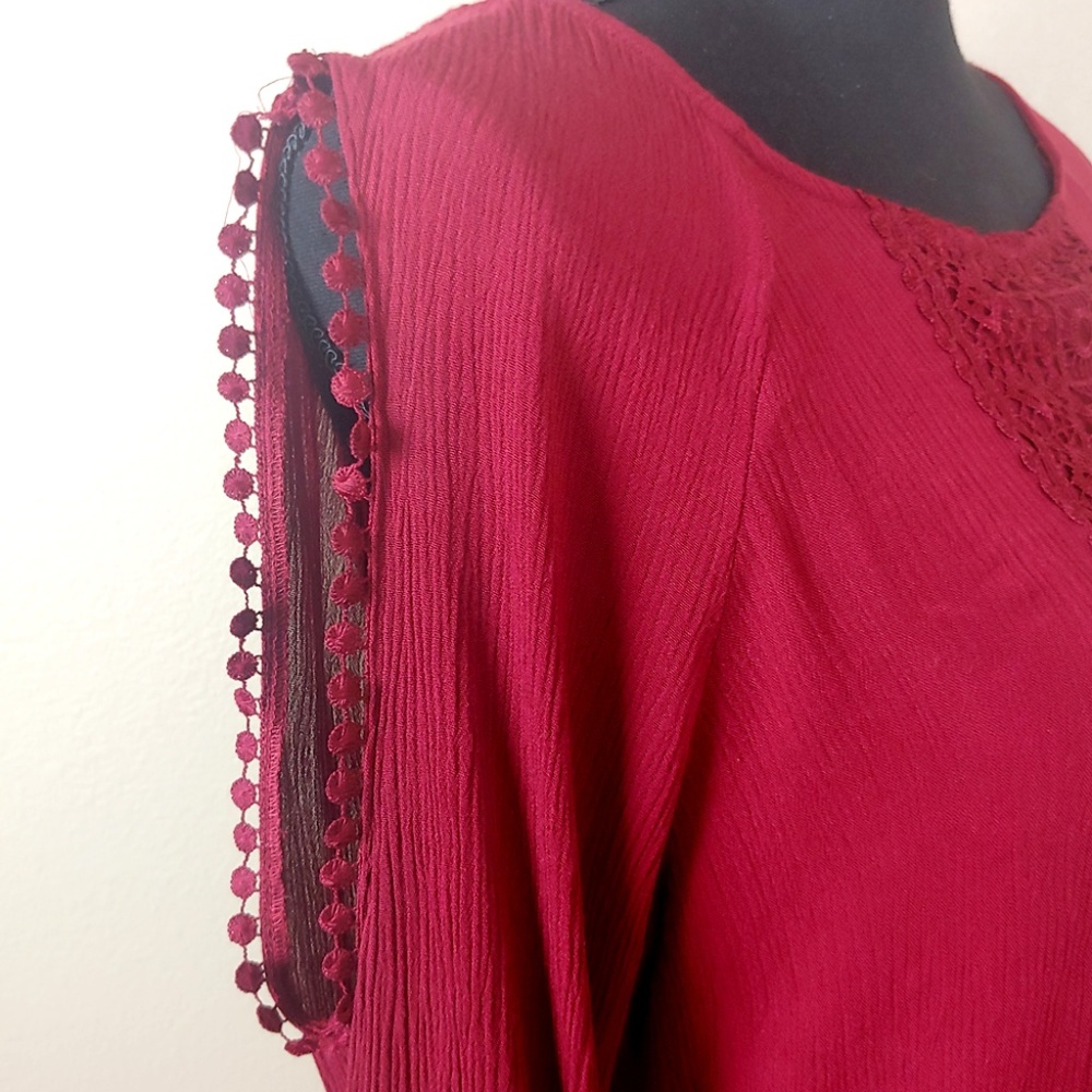 Band Crush Red Cold Shoulder Shirt with Lace